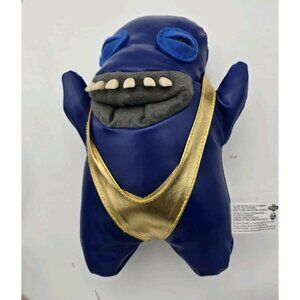 Funny Ugly Blue Monster Plush Meme Toy Gold Vest Weird Creepy Cute Viral Plush